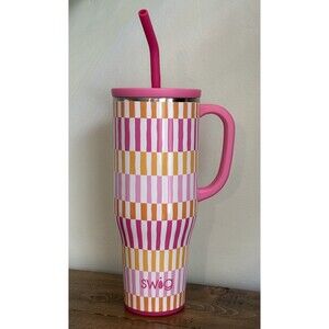 Swig Life Mega Mug Sherbet Stripe Tumbler w/Handle & Straw 40 Oz Cabana Stripe